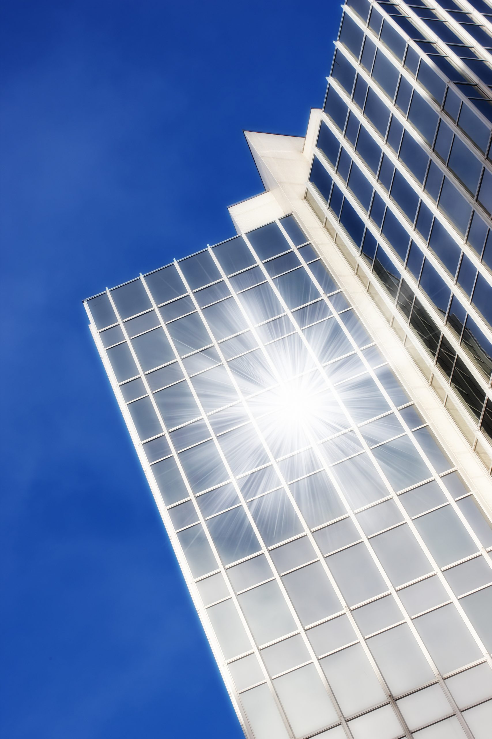 Geometric glass windows on a skyscraper